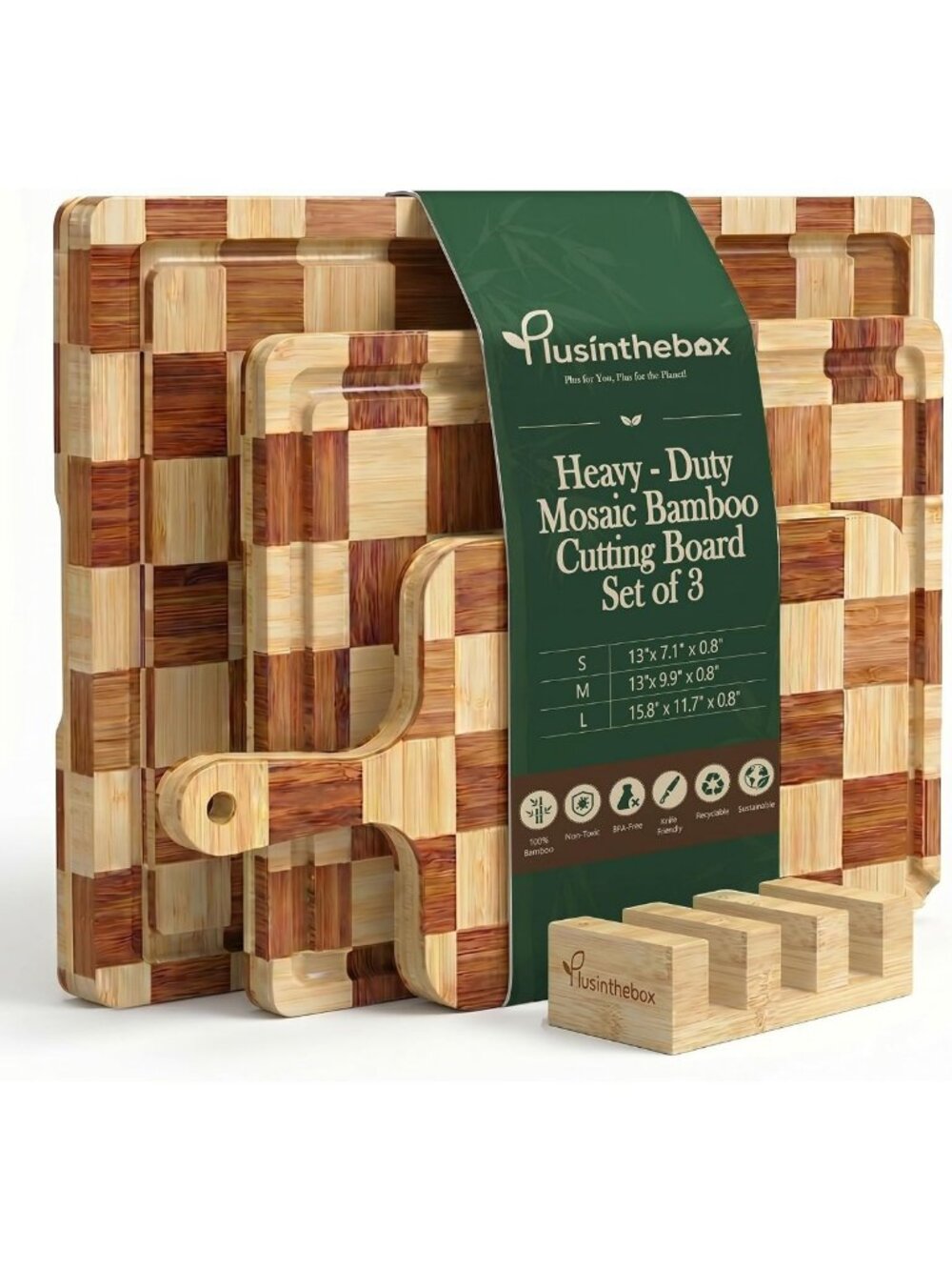 Set of 3 Checkered Cutting Boards with Holder - Kitchen Essential, Durable